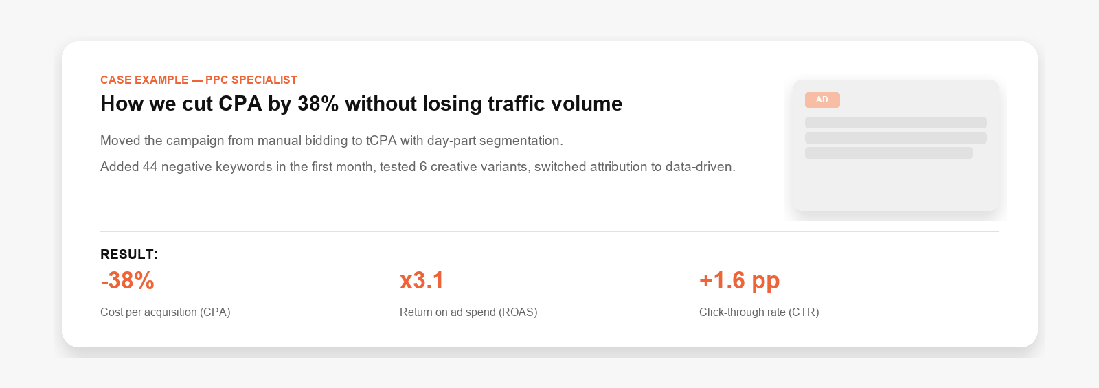 What to show in a PPC specialist portfolio case